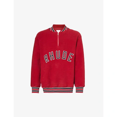 Rhude Varsity Half-zip Sweatshirt In Vintage Red