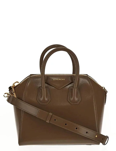 Givenchy Mini "antigona" Leather Shoulder Bag In Brown