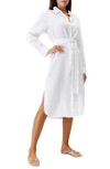 Shop Melissa Odabash Dania Long Sleeve Linen Cover-up Shirtdress In White