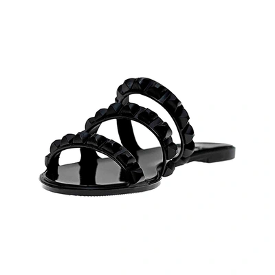 Carmen Sol Maria 3 Strap Flat Jelly Sandals In Black