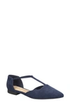 Bella Vita Darby Pointed Toe T-strap Flat In Navy Suede