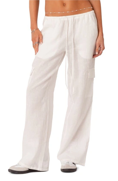 Edikted Women's Linen Low Rise Cargo Trousers In White