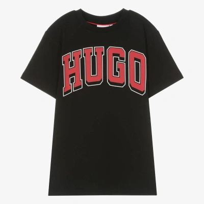 Hugo Kids' Logo-stamp T-shirt In Black