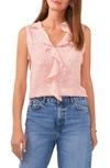 VINCE CAMUTO ABSTRACT FLORAL RUFFLE NECK SLEEVELESS TOP
