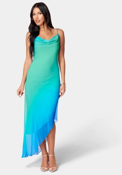 Bebe Assymetrical Ombre Dress In Green,blue