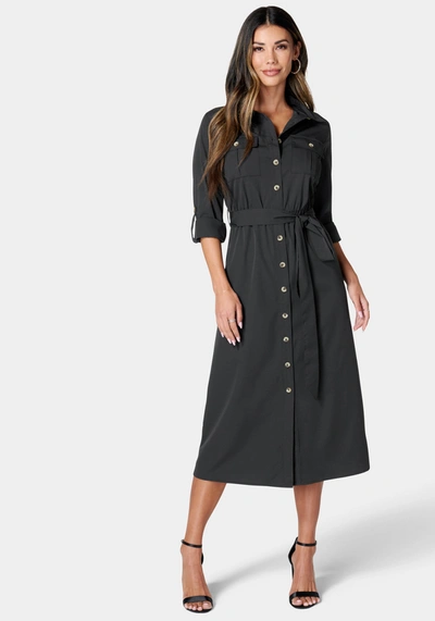 Bebe Poly Crepe Button Dress In Black