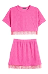 Ava & Yelly Kids' Fringe Cover-up Top & Skirt Set In Fuchsia