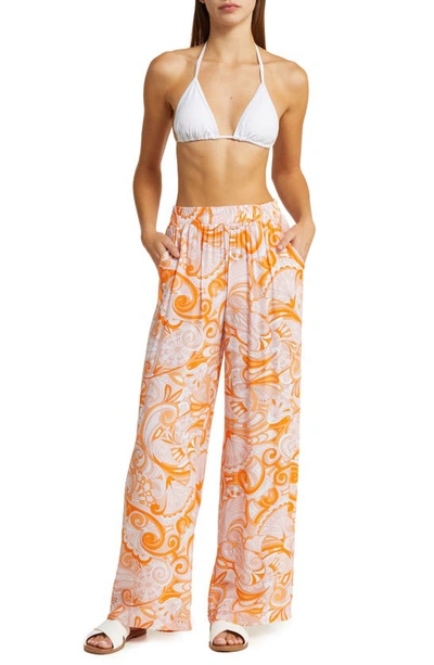 Melissa Odabash Womens Mirage Orange Olivia Abstract-print Wide-leg Mid-rise Woven Trousers