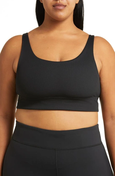 Nike Women's Zenvy Rib Light-support Non-padded Longline Sports Bra (plus Size) In Black