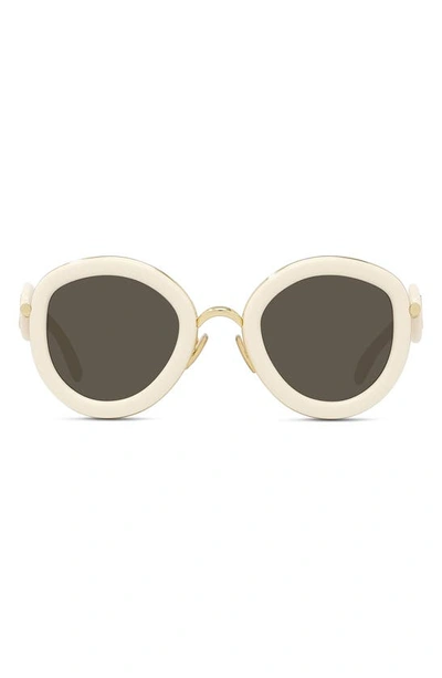 Loewe 49mm Small Round Sunglasses In Ivory / Brown