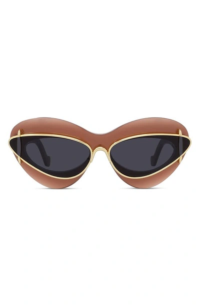 Loewe Double Frame Mixed-media Cat-eye Sunglasses In Grey