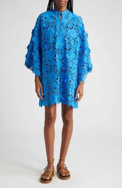 La Vie Style House 3d Lace Mini Caftan Cobalt One Size