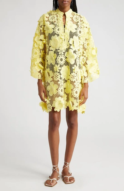 La Vie Style House Women's Floral Lace Mini Caftan In Yellow