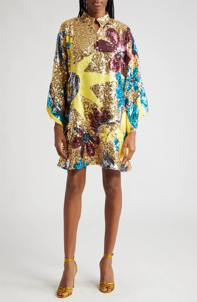 La Vie Style House Women's Sequined Sunburst Mini Caftan In Gold Multi