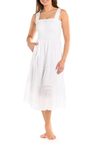 La Blanca Shadow Smocked Midi Beach Dress In White
