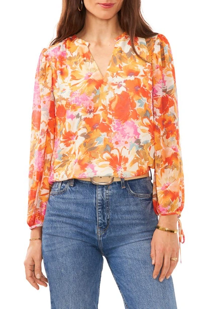 VINCE CAMUTO FLORAL PRINT RUFFLE TOP