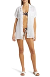 Vitamin A Playa Pocket Linen Cover-up Button-up Shirt In White Ecolinen