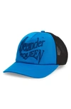 Alexander Mcqueen Men's Warped Logo Trucker Hat In Blue
