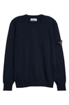 Stone Island Ribbed Detail Crew Neck Sweatshirt With Iconic Badge In Navy Blue