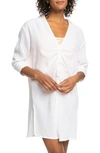 ROXY SUN & LIMONADE RUCHED LONG SLEEVE COTTON COVER-UP TUNIC