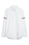 Thom Browne Oxford Grosgrain Long-sleeved Shirt In White
