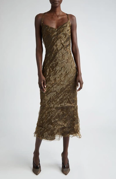 Jason Wu Collection Crinkle Metallic Bias Cut Organza Slipdress In Gold Black