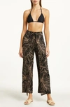 Elan Print Cover-up Wrap Pants In Black/ Natural Tropics