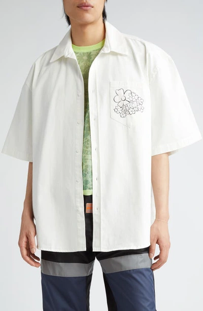 Martine Rose Logo-print Cotton Shirt In Off White/ Festival Flower