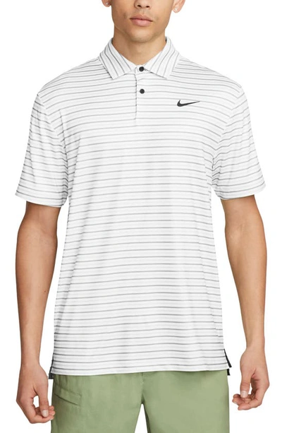 Nike Men's Tour Dri-fit Striped Golf Polo In White