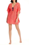 Bleu By Rod Beattie Rod Beattie Broderie Anglaise Cotton Cover-up Caftan In Coral Gables