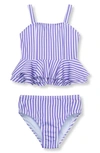 Habitual Girl's Fem Fem Striped Two-piece Swimsuit In Purple
