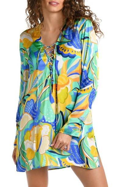 La Blanca Lace-up V-neck Tunic Coverup In Multi