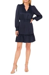 Cece Ruffle Smocked Long Sleeve Dress In Indigo Blue Mood