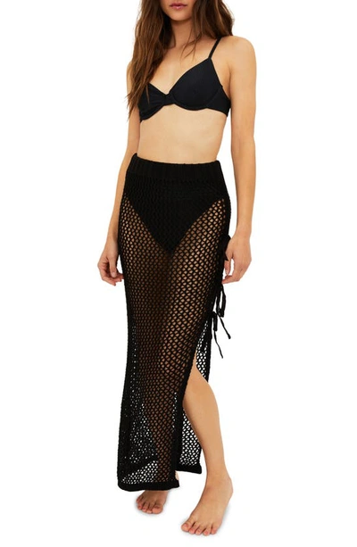 Beach Riot Deborah Sheer Open Stitch Cover-up Skirt In Black