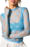 Free People Lady Lux Floral Mesh Layering Top In Blue