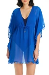 BLEU BY ROD BEATTIE GYPSET POMPOM SHEER COVER-UP CAFTAN