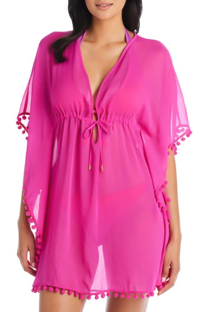 Bleu By Rod Beattie Pom Pom Trim Cover Up Caftan In Punch