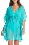 BLEU BY ROD BEATTIE GYPSET POMPOM SHEER COVER-UP CAFTAN