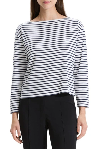 Theory Clinton Knit Boatneck Bracelet-sleeve T-shirt In Navy Multi