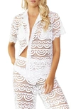 Pq Swim Lace Button Up Shirt Swim Cover-up In Water Lily