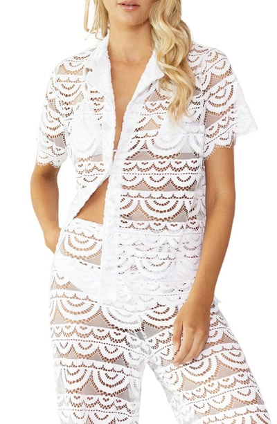 Pq Swim Lace Button Up Shirt Swim Cover-up In Water Lilly