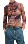 Allsaints Tia High Neck Wrap Over Mesh Colca Top In Canyon Purple