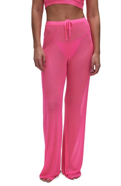 Good American Mesh Wide Leg Swim Cover-up Pants In Knockout Pink