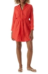 Melissa Odabash Emily Crochet-trimmed Cotton Mini Shirt Dress In Apricot