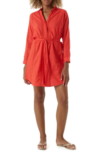 Melissa Odabash Emily Crochet-trimmed Cotton Mini Shirt Dress In Apricot