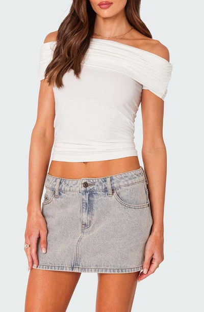 Edikted Strawberry Foldover Off The Shoulder Crop Top In White