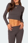 Edikted Coffee Break Rib Crop Top In Dark-gray