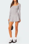 Edikted Sylver Long Sleeve Knit Minidress In Gray-melange