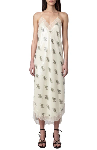 Zadig & Voltaire Ristyl Sequin Floral Slip Dress In Mastic