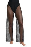 L Agence Noemi Wide Leg Mesh Cover-up Pants In Black